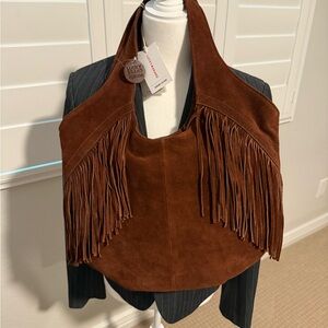 Lucky Brand Nyra Fringe Tote. Brown 100% Leather. It’s on the website for $228.